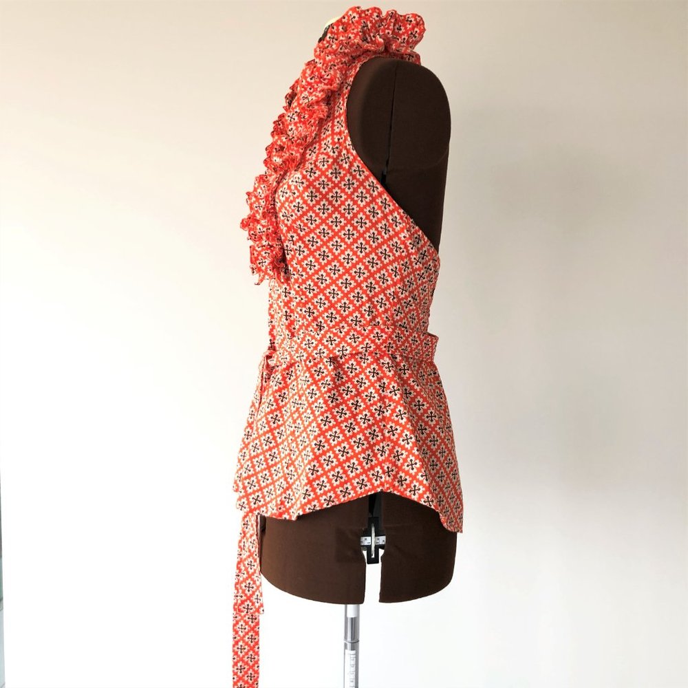 Orange Print Ruffled Halter Top Size M - Picture 7 of 8